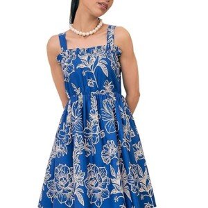 Women’s Fit & Flared Poplin Floral Ruffle Neck Smocked Skater