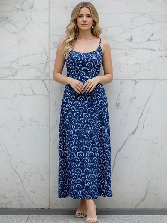 Aahwan White Printed Round Neck Sleeveless Backless Long Indo Western Fusion Dress for Women's & Girl's - Image 3