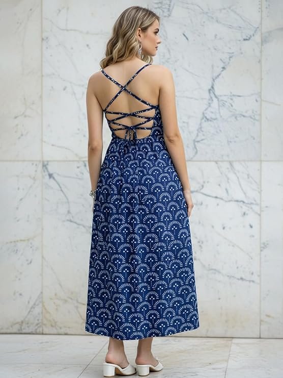 Aahwan White Printed Round Neck Sleeveless Backless Long Indo Western Fusion Dress for Women's & Girl's - Image 5