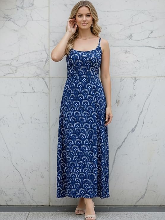 Aahwan White Printed Round Neck Sleeveless Backless Long Indo Western Fusion Dress for Women's & Girl's - Image 6