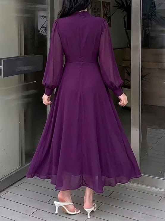 SMOWKLY Women Elegant Midi Dress | Long Sleeve Fit & Flare Dress Western Dress for Women | Office, Evening, Casual & Occasion Wear - Image 2