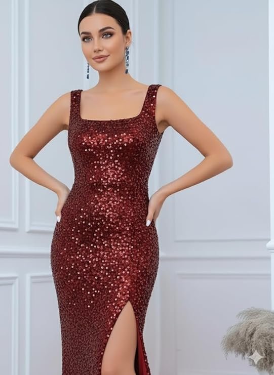 Leriya Fashion Sequin Dress for Women | Black & Red Sequin Party Outfit Dress for Women | Bodycon Western Sequin's Dresses for Woman - Image 3