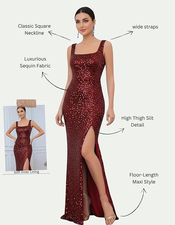 Leriya Fashion Sequin Dress for Women | Black & Red Sequin Party Outfit Dress for Women | Bodycon Western Sequin's Dresses for Woman - Image 6