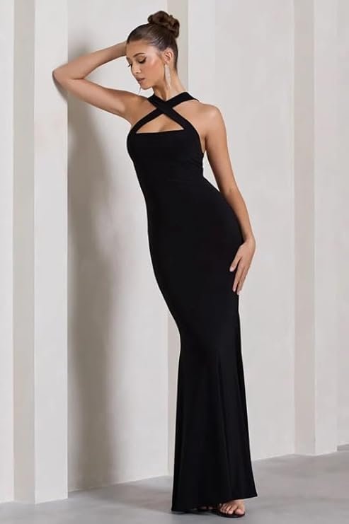 TRAQUILA Sleeveles & Backless Maxi Length Bodycon Dress for Women | Halter Neck | Soft, Strechable Lycra | Casual wear - Image 5
