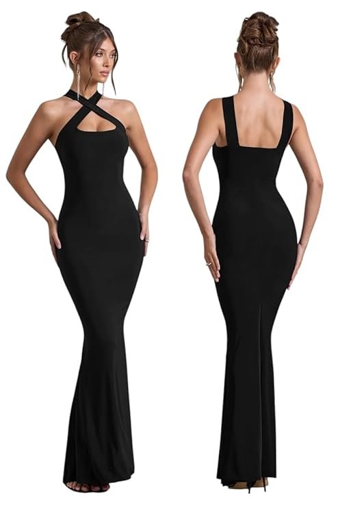 TRAQUILA Sleeveles & Backless Maxi Length Bodycon Dress for Women | Halter Neck | Soft, Strechable Lycra | Casual wear - Image 4