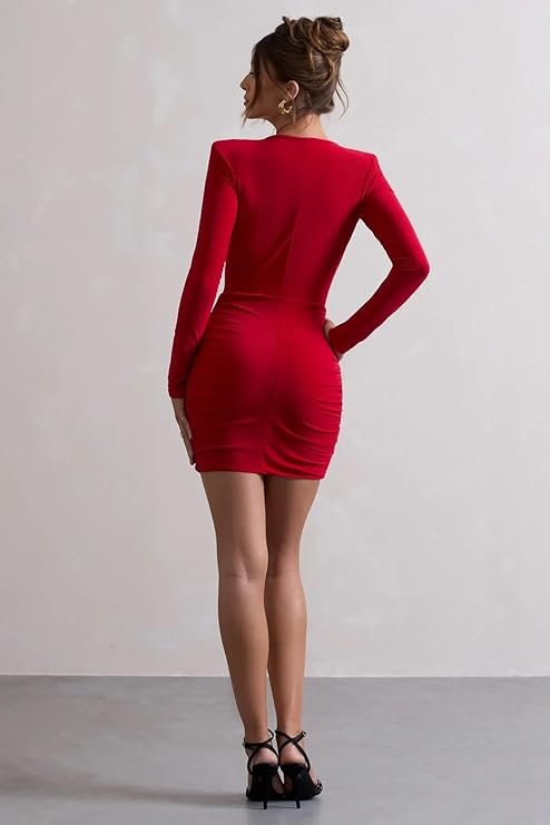 TRAQUILA Full Sleeve Top Dress for Women | Soft Lycra Fabric |Women’s Mini Length Dress | Soft Stretchable Lycra Bodycon Dress with Gathered Skirt |Cowl Neck Dress | Casual - Image 2