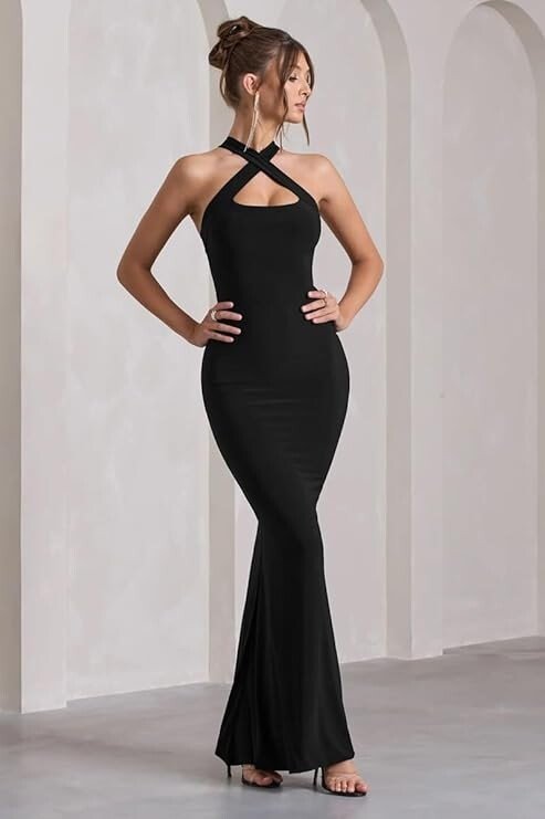 TRAQUILA Sleeveles & Backless Maxi Length Bodycon Dress for Women | Halter Neck | Soft, Strechable Lycra | Casual wear