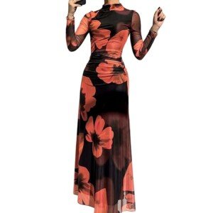 Women's Bodycon Maxi Dress Fall Spring Fashion Long Sleeve Floral Print Tight Fitted Party Club Ruched Dresses 3.5 3.5 out of 5 stars (9)